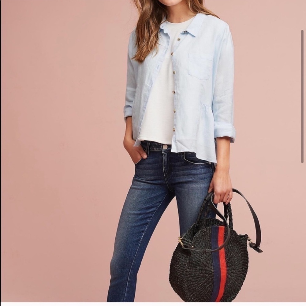Anthropologie Holding Horses linen button front top light blue S - Picture 2 of 9